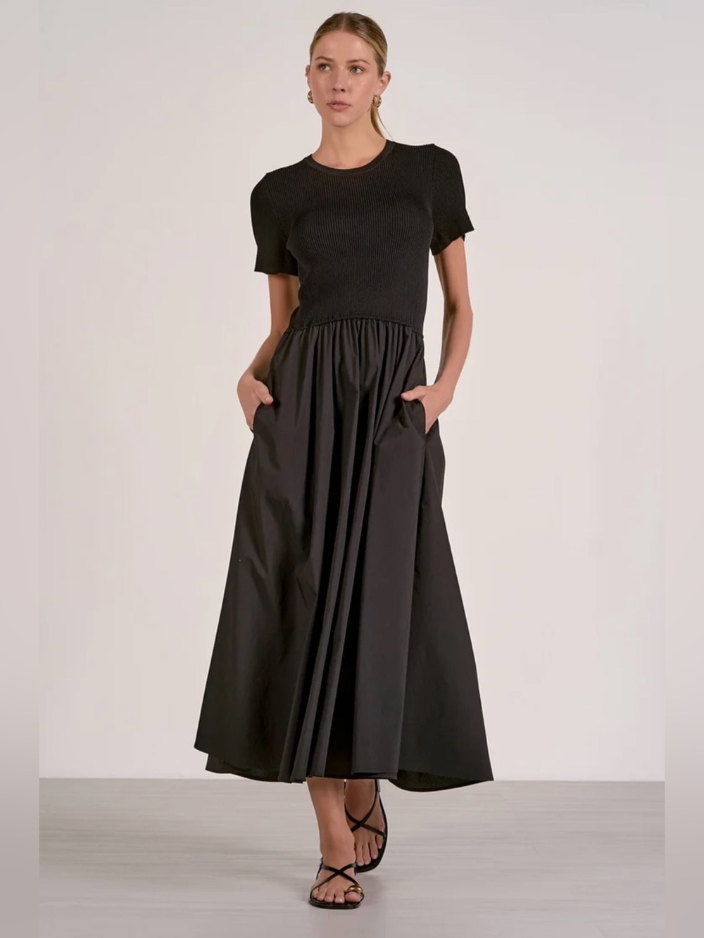 Elan Black Maxi Skirt with Gathered Waist